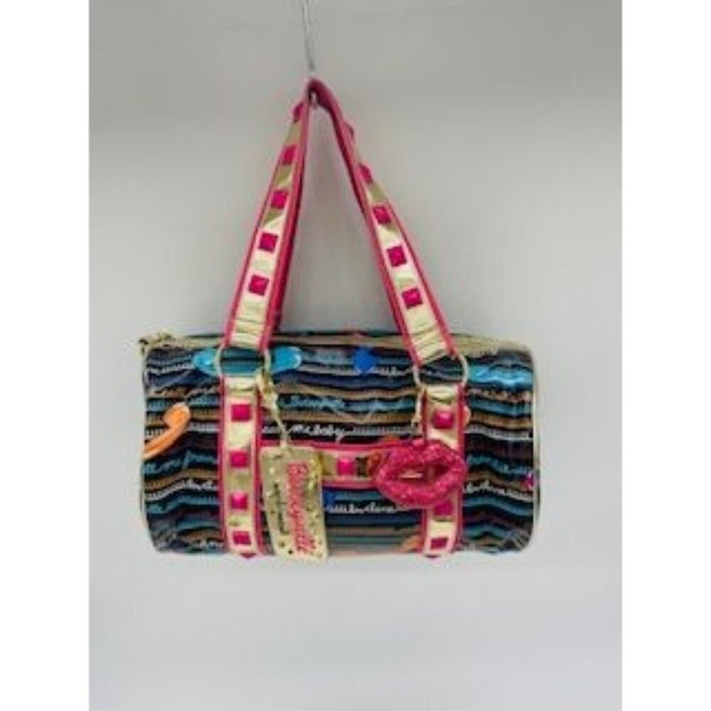 Vtg Betsey Johnson Y2K Black Call Me Betseyville Phone Barrel Bag Dress Handbag